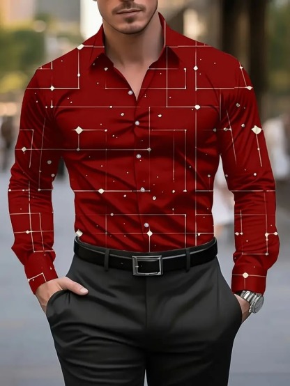 Men's Street Style Business Casual Printed Long Sleeve Shirt