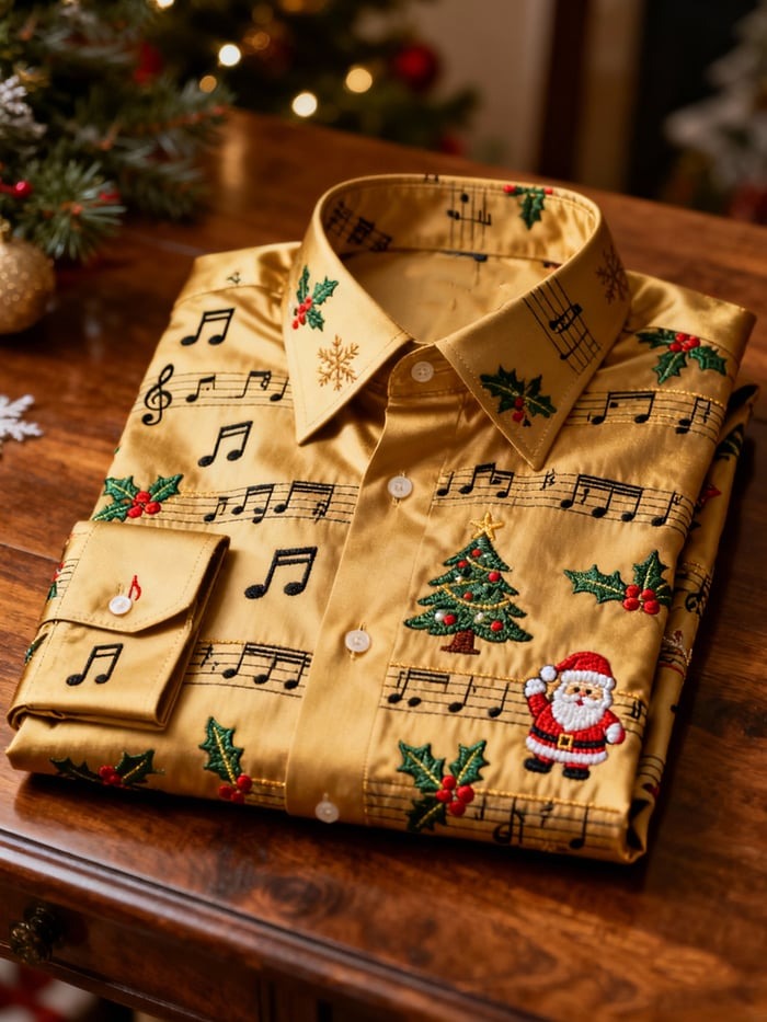 Men's business luxury cheerful Santa Claus performance print long-sleeved shirt