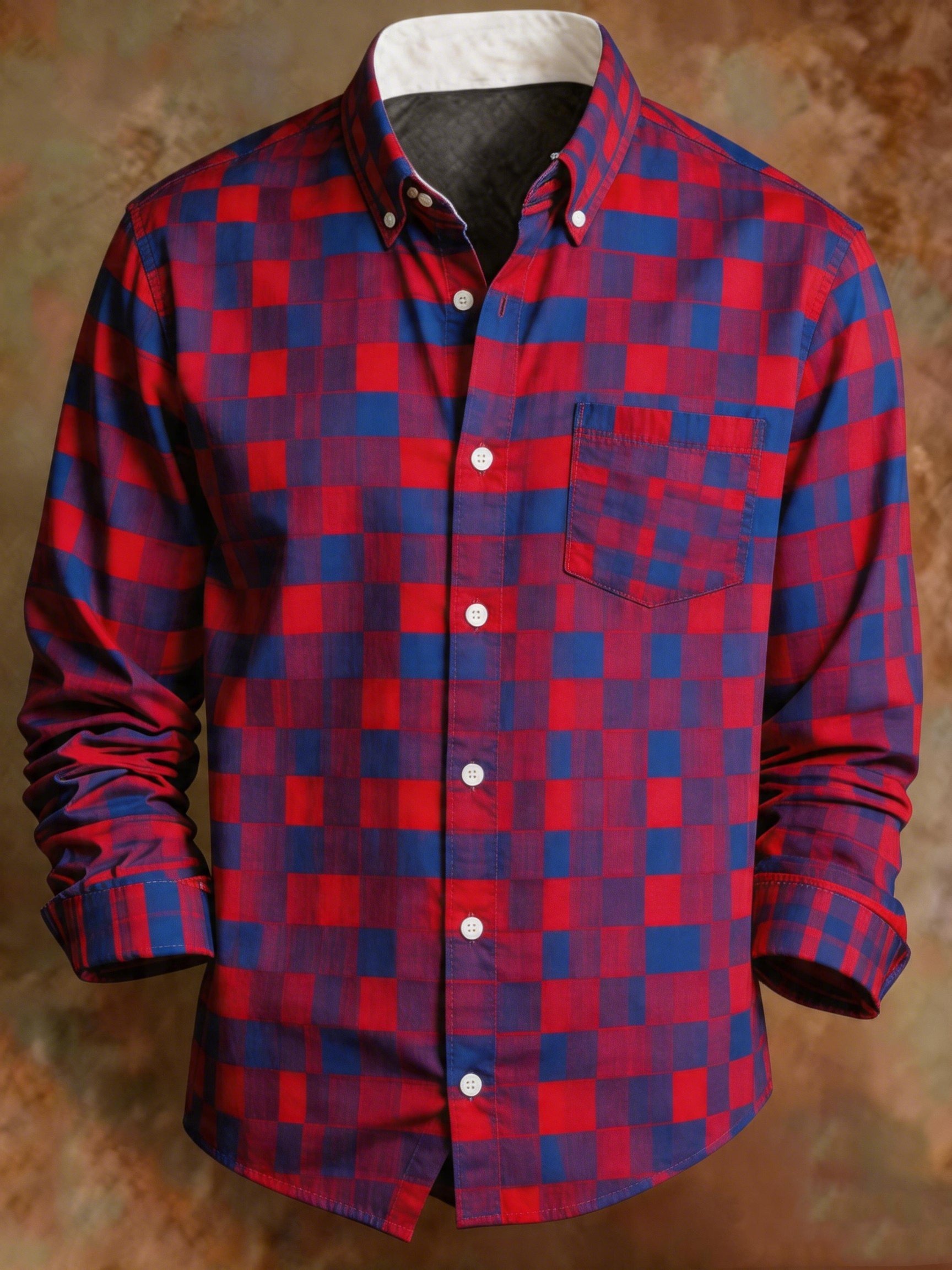 Men's Retro Red Blue Plaid Print Business Shirt