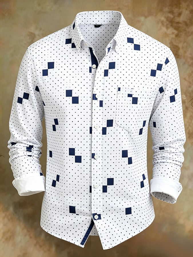 Men's Retro Abstract Art Print Comfortable Business Style Shirt