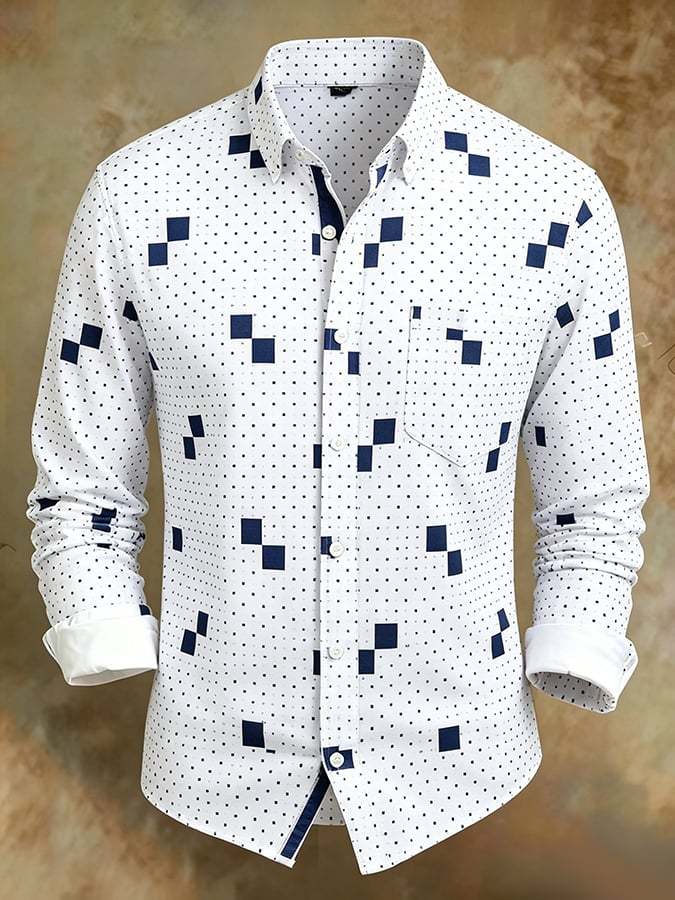 Men's Retro Abstract Art Print Comfortable Business Style Shirt