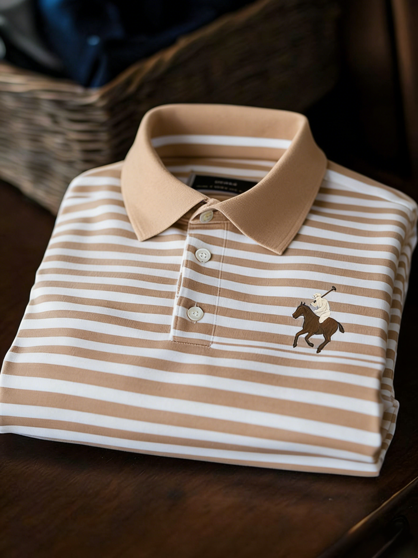 Men's Classic Business Check Logo Button Short Sleeve Polo Shirt