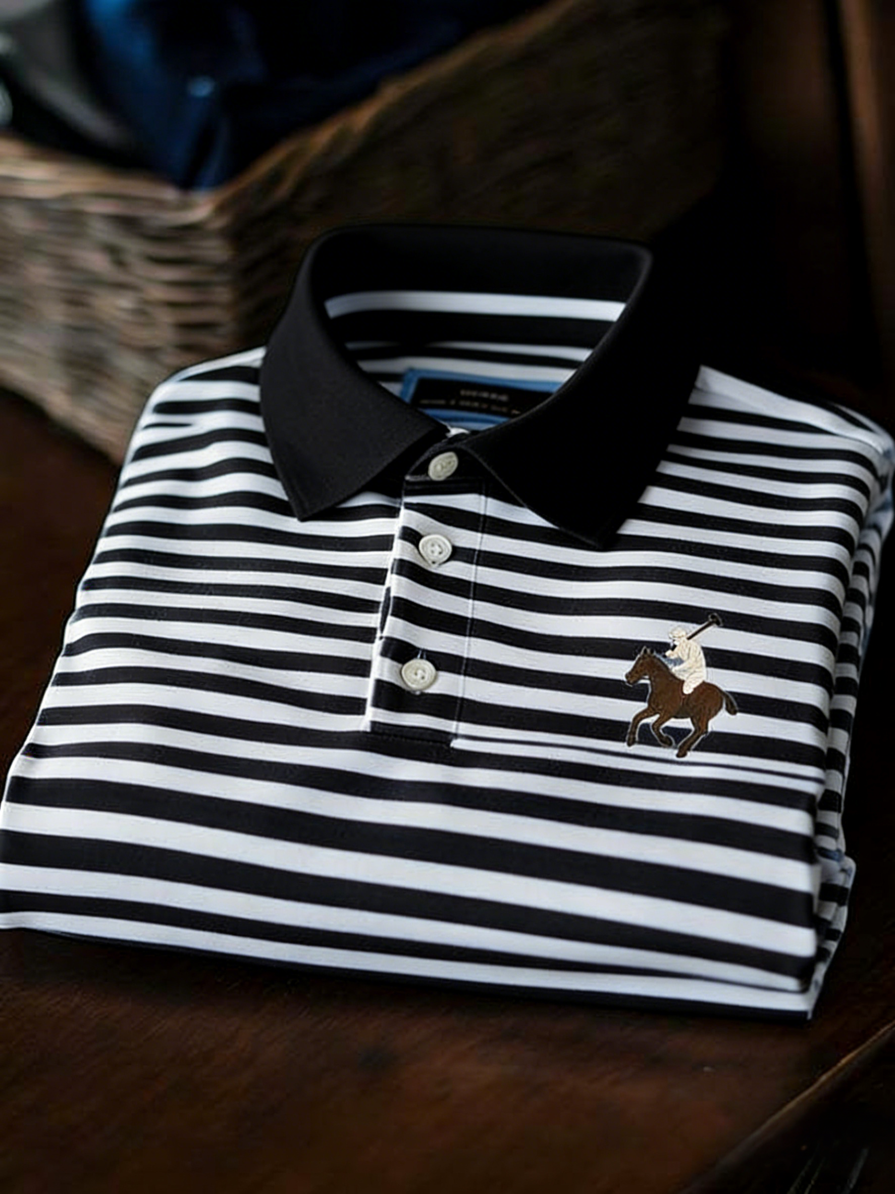 Men's Classic Business Check Logo Button Short Sleeve Polo Shirt