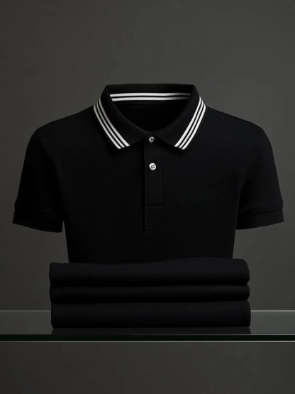 Men's Classic Business Solid Logo Button Short Sleeve Polo Shirt