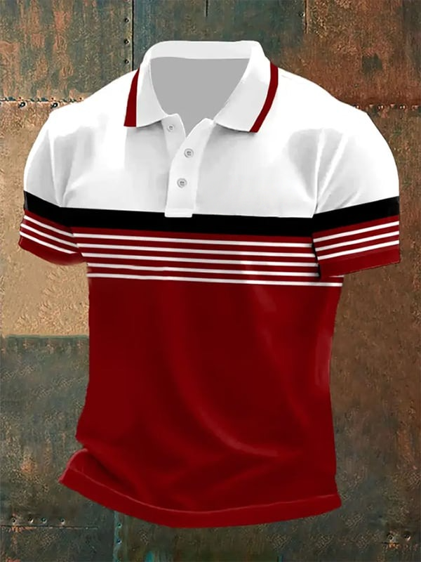 Men's Business Print Short Sleeve Button-Down Polo Shirt