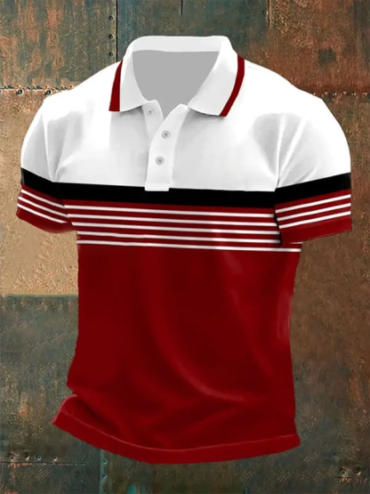 Men's Business Print Short Sleeve Button-Down Polo Shirt