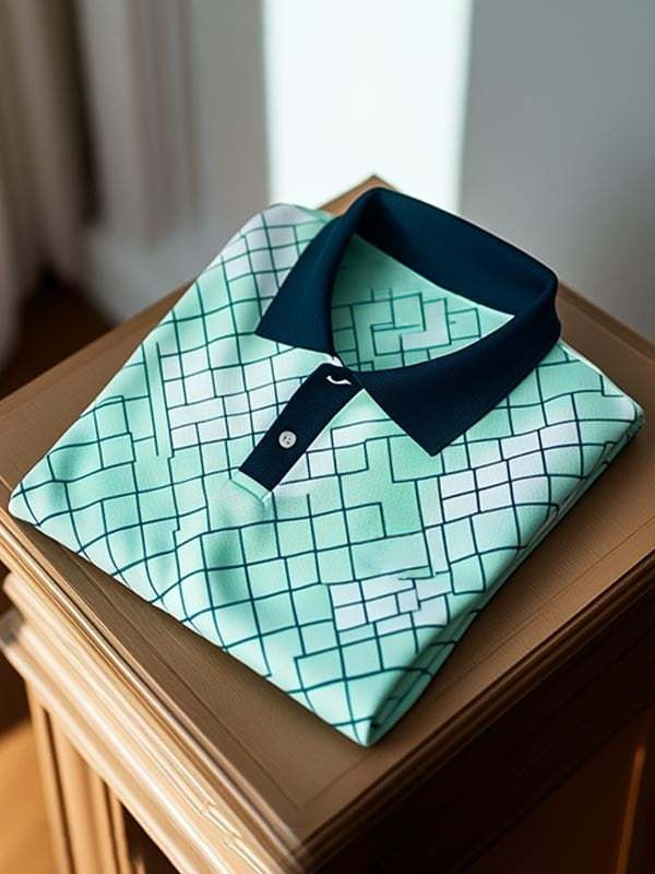 Men's Business Classic Striped Logo Short Sleeve Polo Shirt