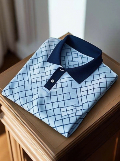 Men's Business Classic Striped Logo Short Sleeve Polo Shirt