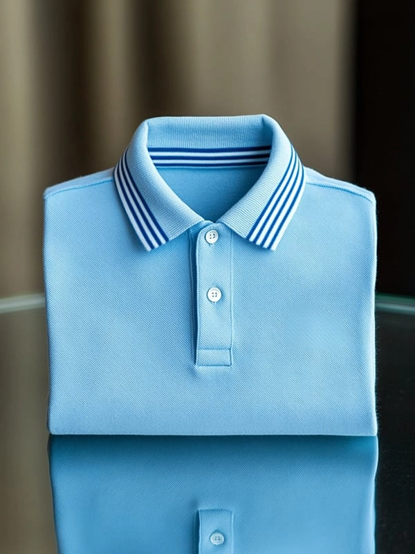 Men's Classic Business Solid Logo Button Short Sleeve Polo Shirt