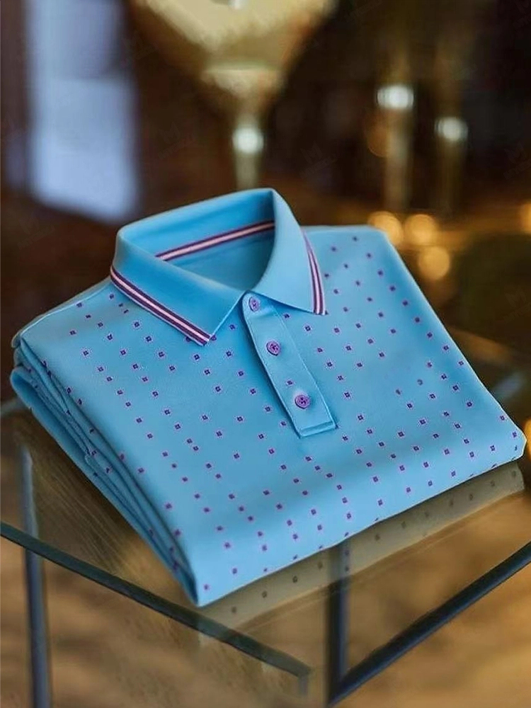 Men's Classic Business Logo Button Short Sleeve Polo Shirt