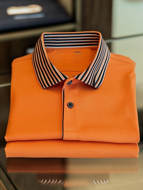 Men's Classic Business Solid Logo Button Short Sleeve Polo Shirt