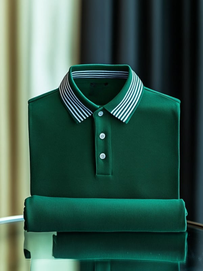 Men's Classic Business Solid Logo Button Short Sleeve Polo Shirt