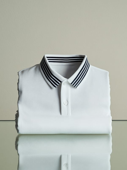 Men's Classic Business Solid Logo Button Short Sleeve Polo Shirt