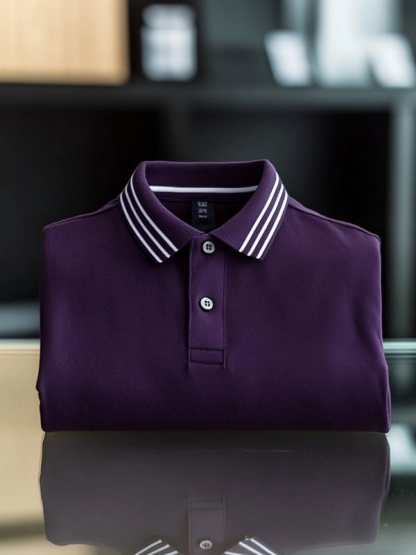 Men's Classic Business Solid Logo Button Short Sleeve Polo Shirt