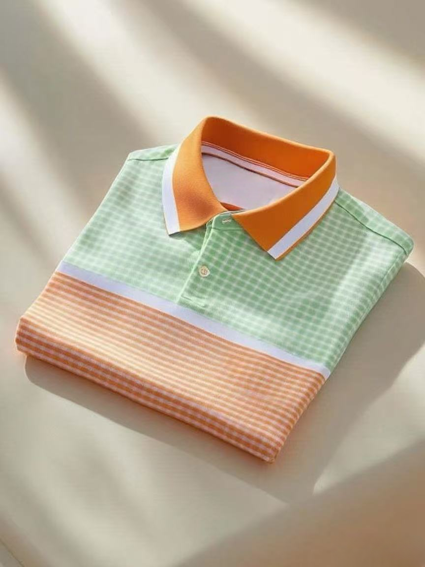 Men's Classic Business Logo Button Short Sleeve Polo Shirt