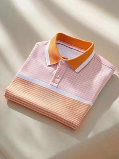 Men's Classic Business Logo Button Short Sleeve Polo Shirt