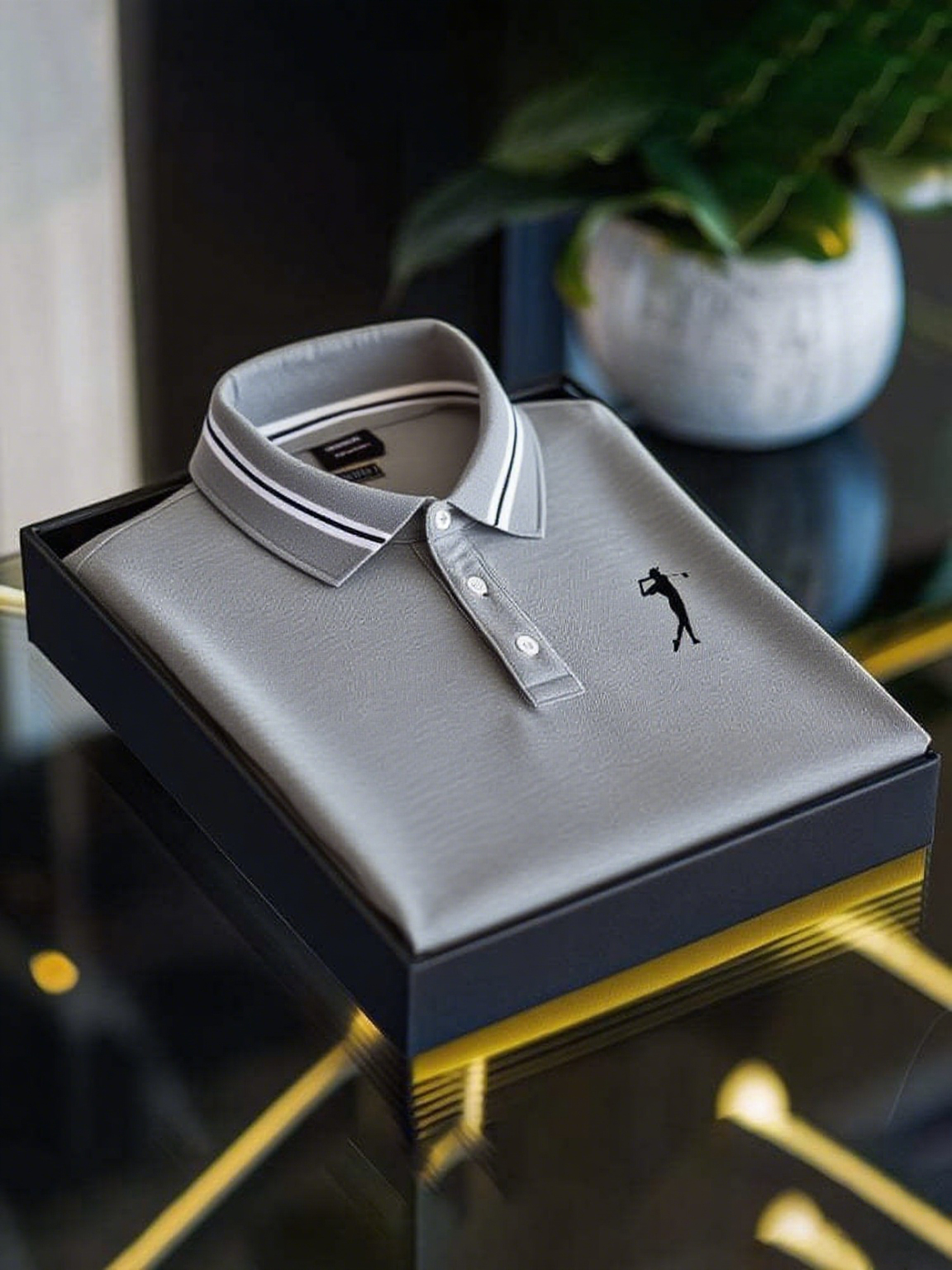 Men's Business Casual Logo Button Short Sleeve Polo Shirt