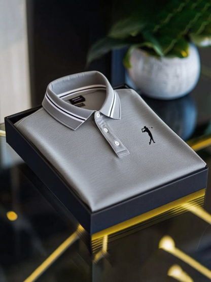 Men's Business Casual Logo Button Short Sleeve Polo Shirt