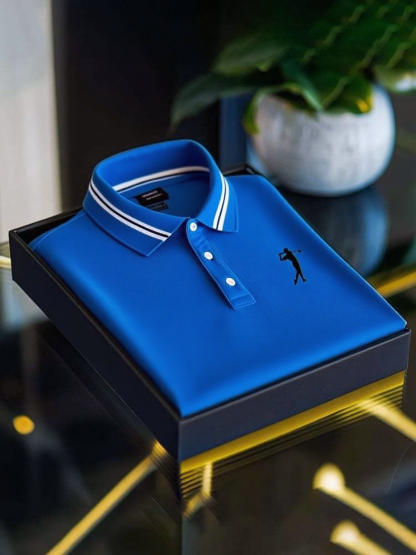 Men's Business Casual Logo Button Short Sleeve Polo Shirt