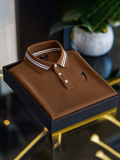 Men's Business Casual Logo Button Short Sleeve Polo Shirt