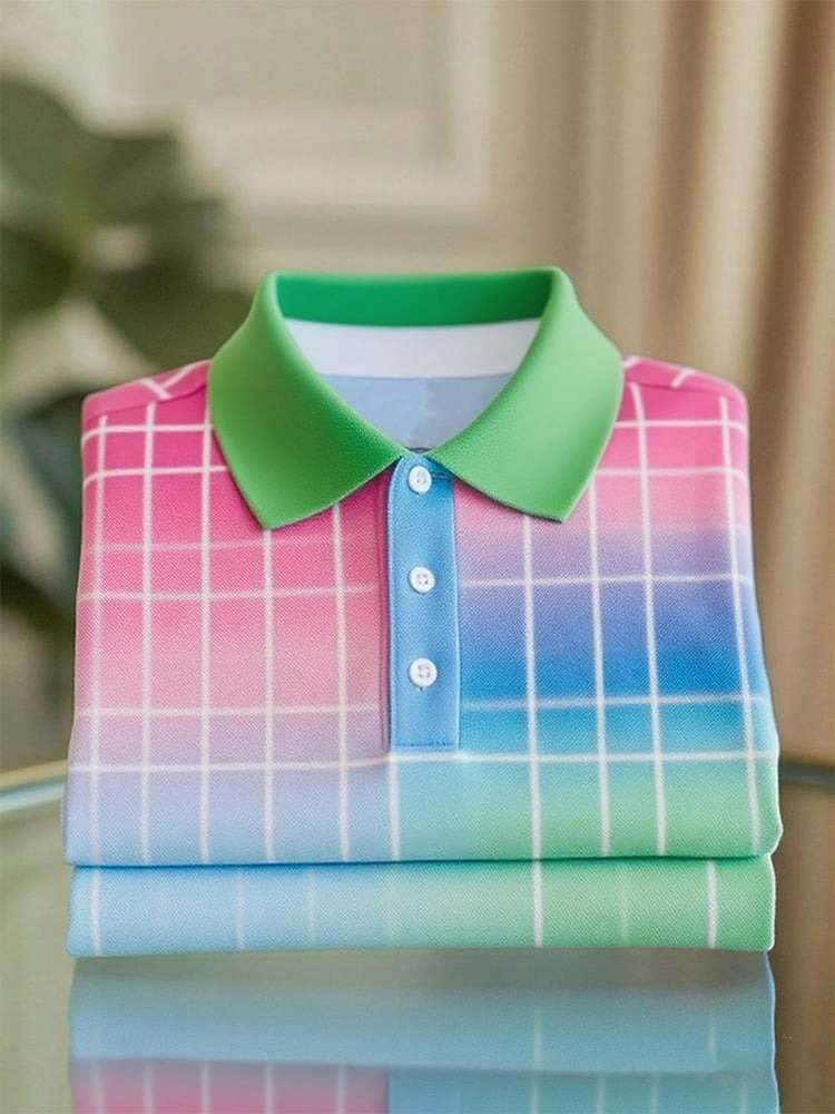 Men's Business Casual Button Short Sleeve Polo Shirt