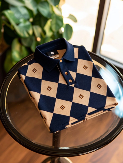 Men's Business Casual Embroidered   Button Short Sleeve Polo Shirt