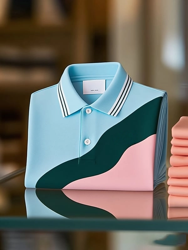 Men's Classic Business Irregular Contrast Logo Button Short Sleeve Polo Shirt