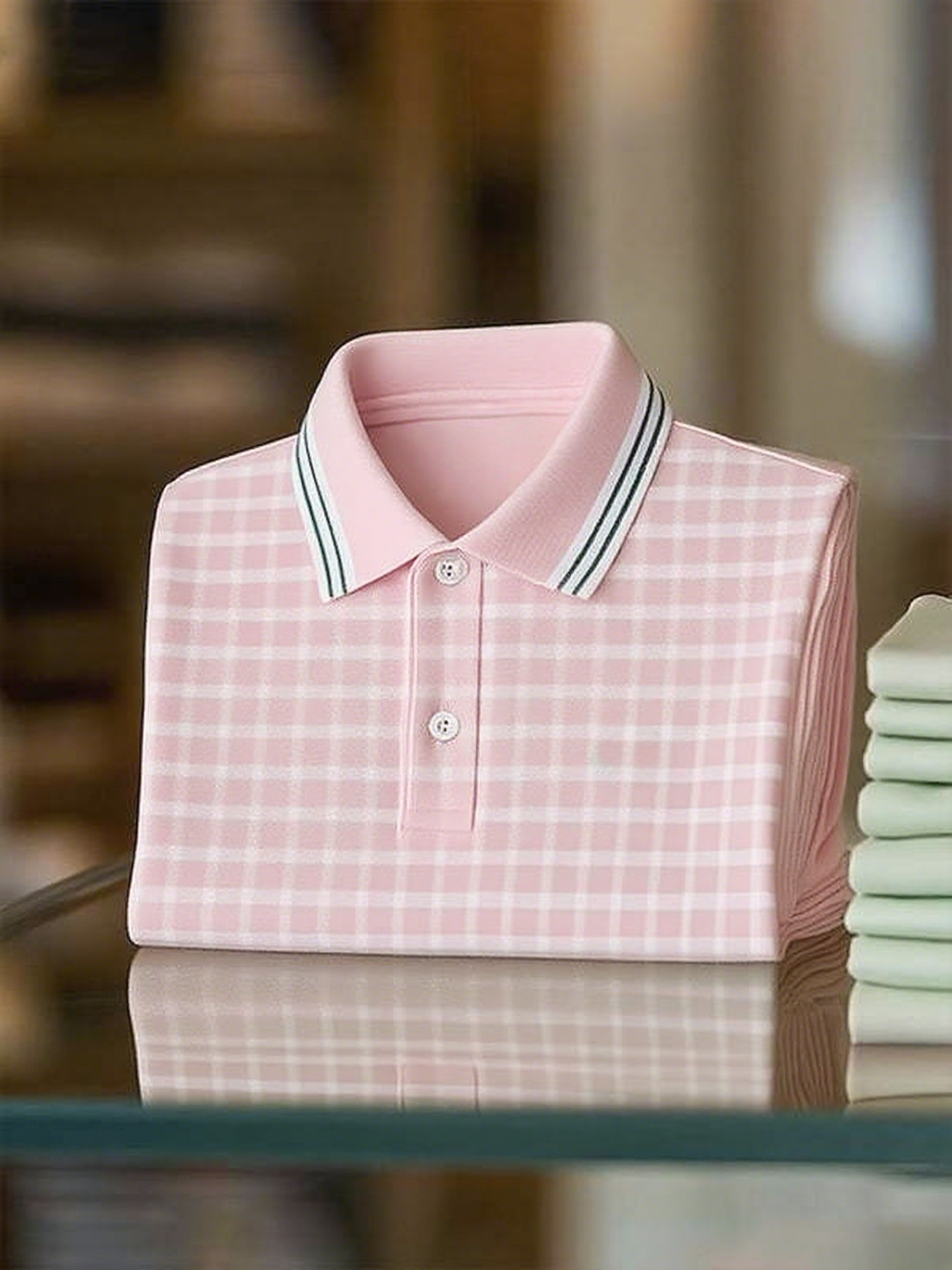 Men's Classic Business Stripe Logo Button Short Sleeve Polo Shirt