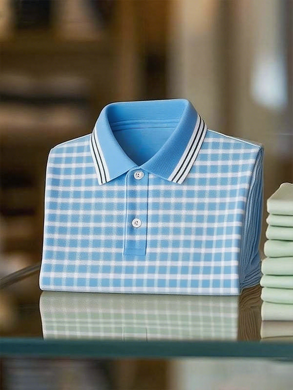 Men's Classic Business Stripe Logo Button Short Sleeve Polo Shirt