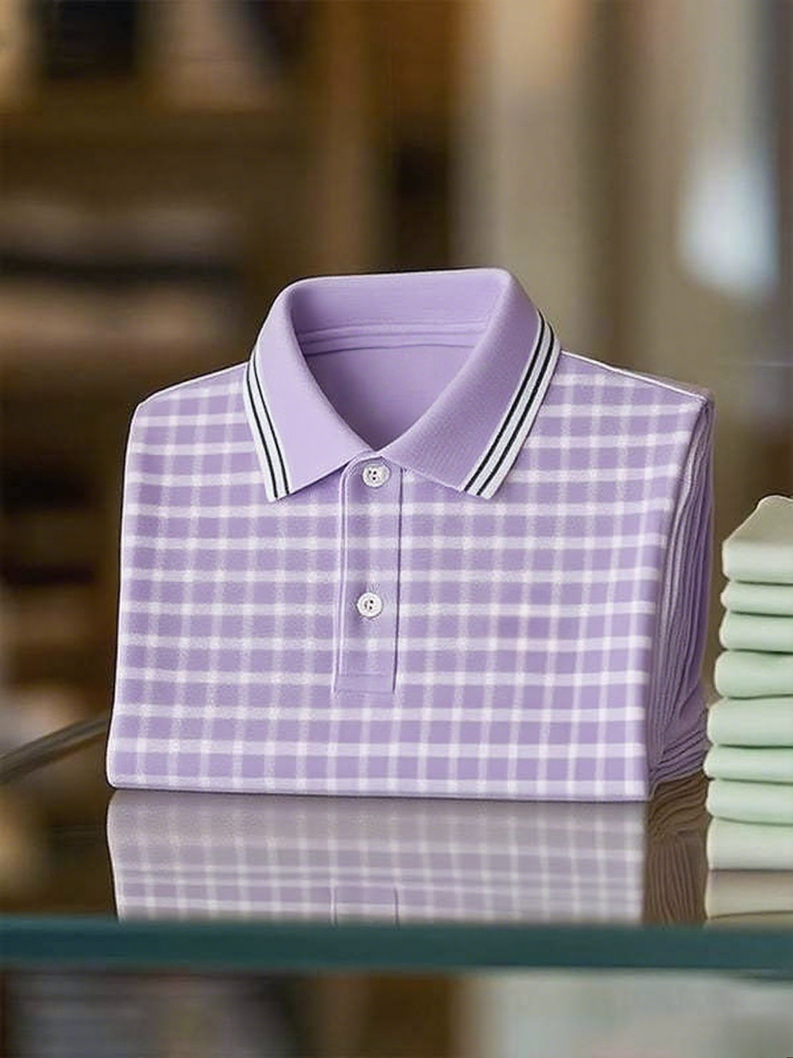 Men's Classic Business Stripe Logo Button Short Sleeve Polo Shirt