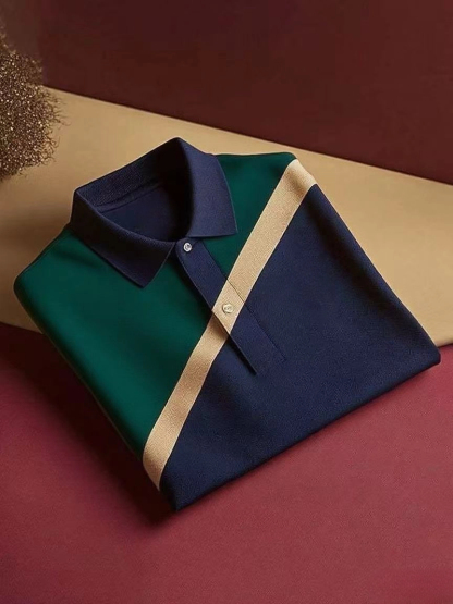 Men's Classic Business Logo Button Short Sleeve Polo Shirt