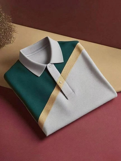 Men's Classic Business Logo Button Short Sleeve Polo Shirt