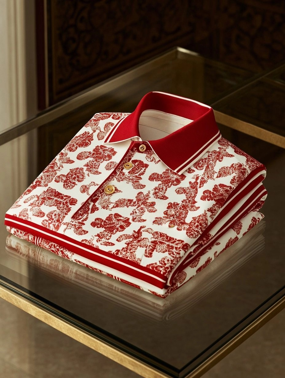 Men's Business Casual Floral Print Button-Down Short Sleeve Polo Shirt