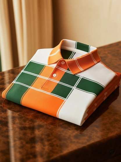 Men's Classic Business Logo Button Short Sleeve Polo Shirt