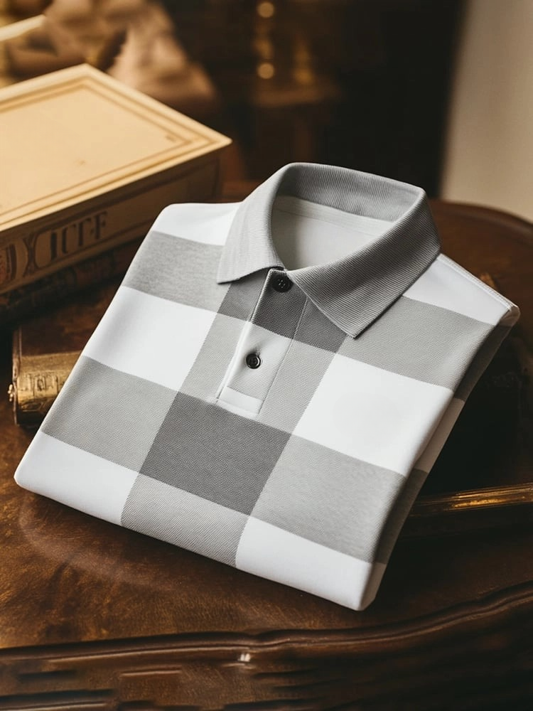 Men's Classic Business Logo Button Short Sleeve Polo Shirt