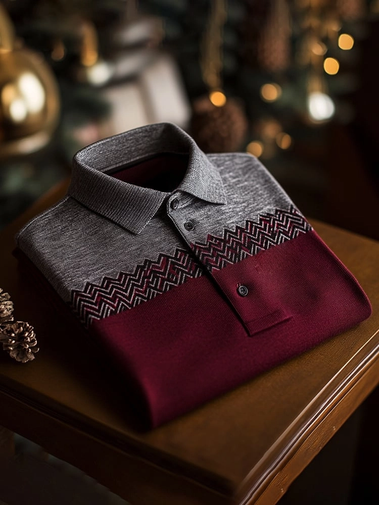 Men's Classic Business Check Logo Button Short Sleeve Polo Shirt