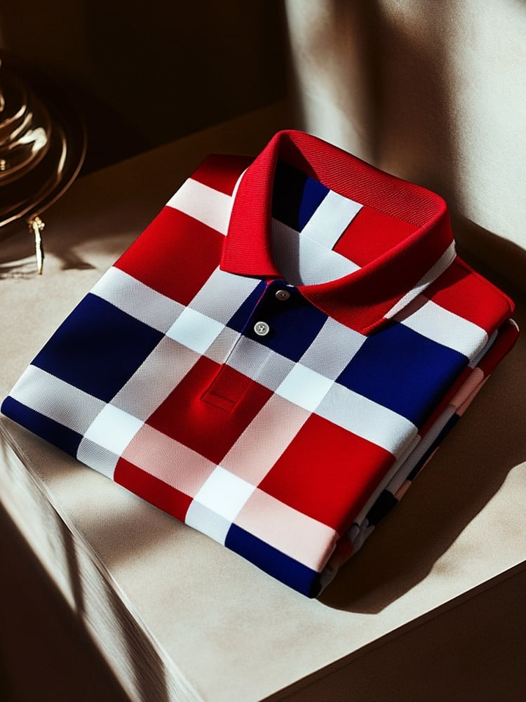 Men's Classic Business Logo Button Short Sleeve Polo Shirt