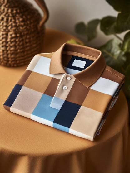 Men's Classic Business Logo Button Short Sleeve Polo Shirt