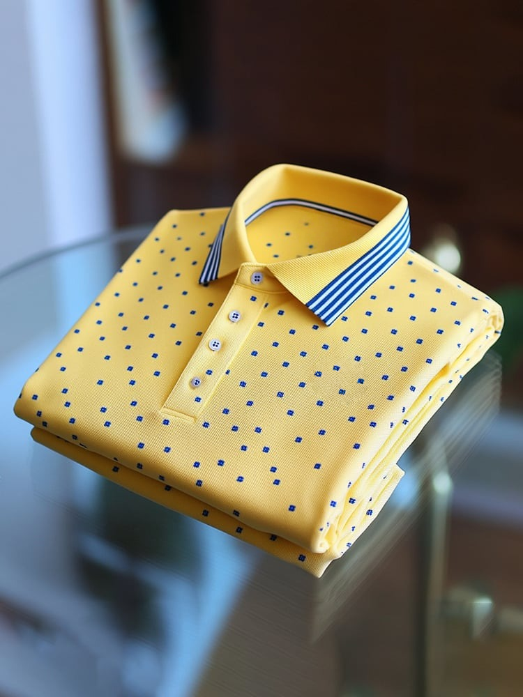 Men's Classic Business Logo Button Short Sleeve Polo Shirt