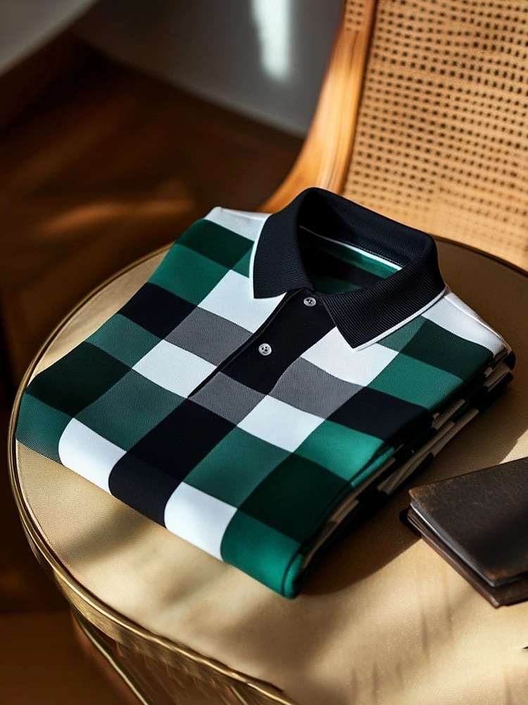 Men's Classic Business Logo Button Short Sleeve Polo Shirt