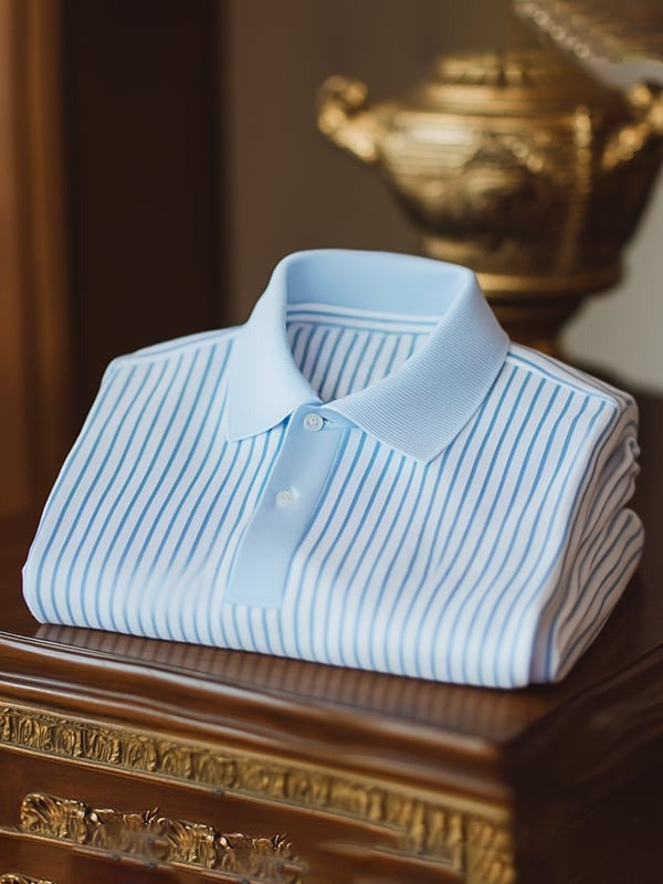 Men's Classic Blue Logo Button Short Sleeve Polo Shirt