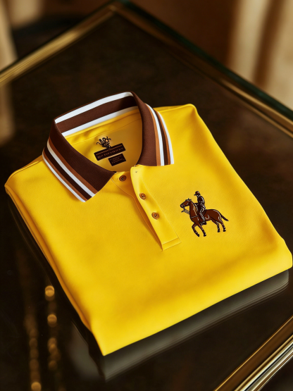 Men's Retro Business Logo Print Long Sleeve Polo Shirt