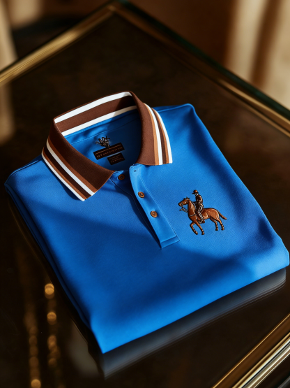 Men's Retro Business Logo Print Long Sleeve Polo Shirt