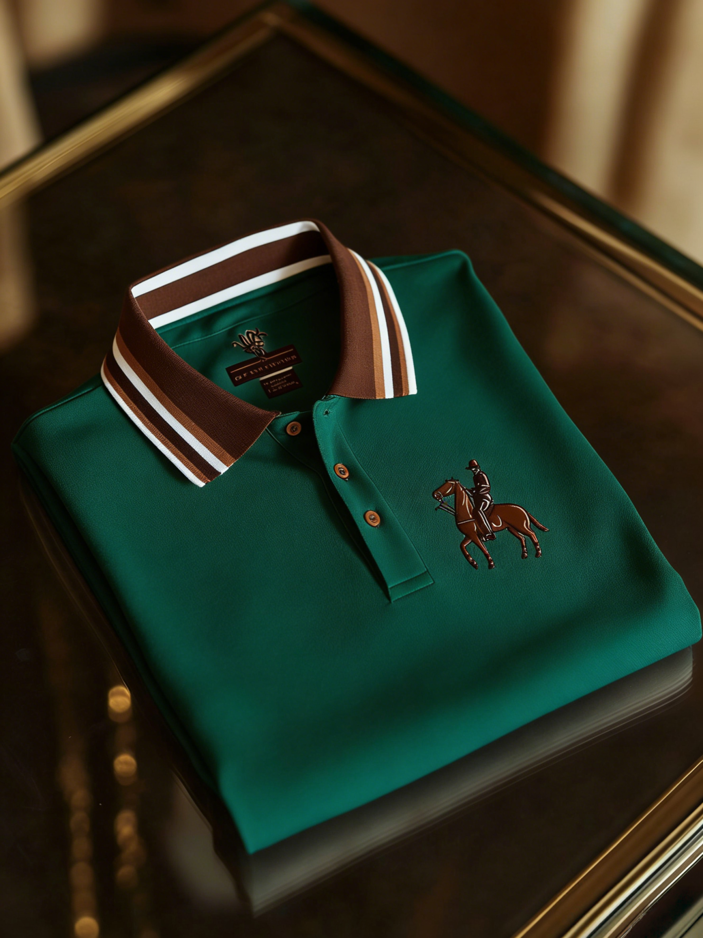 Men's Retro Business Logo Print Long Sleeve Polo Shirt