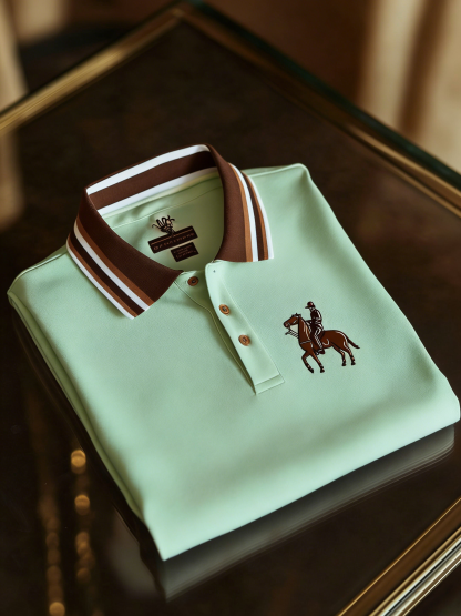 Men's Retro Business Logo Print Long Sleeve Polo Shirt