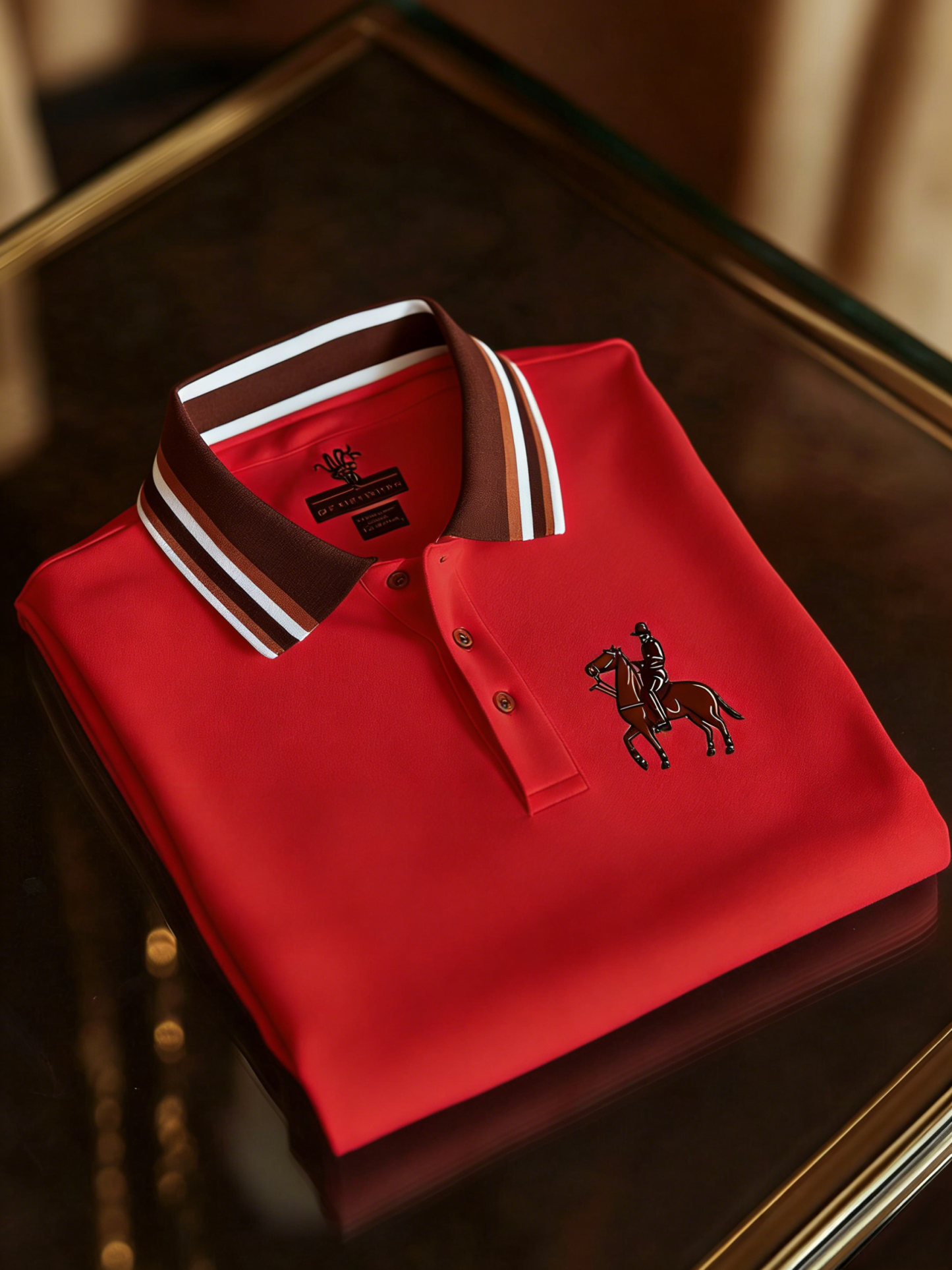 Men's Retro Business Logo Print Long Sleeve Polo Shirt