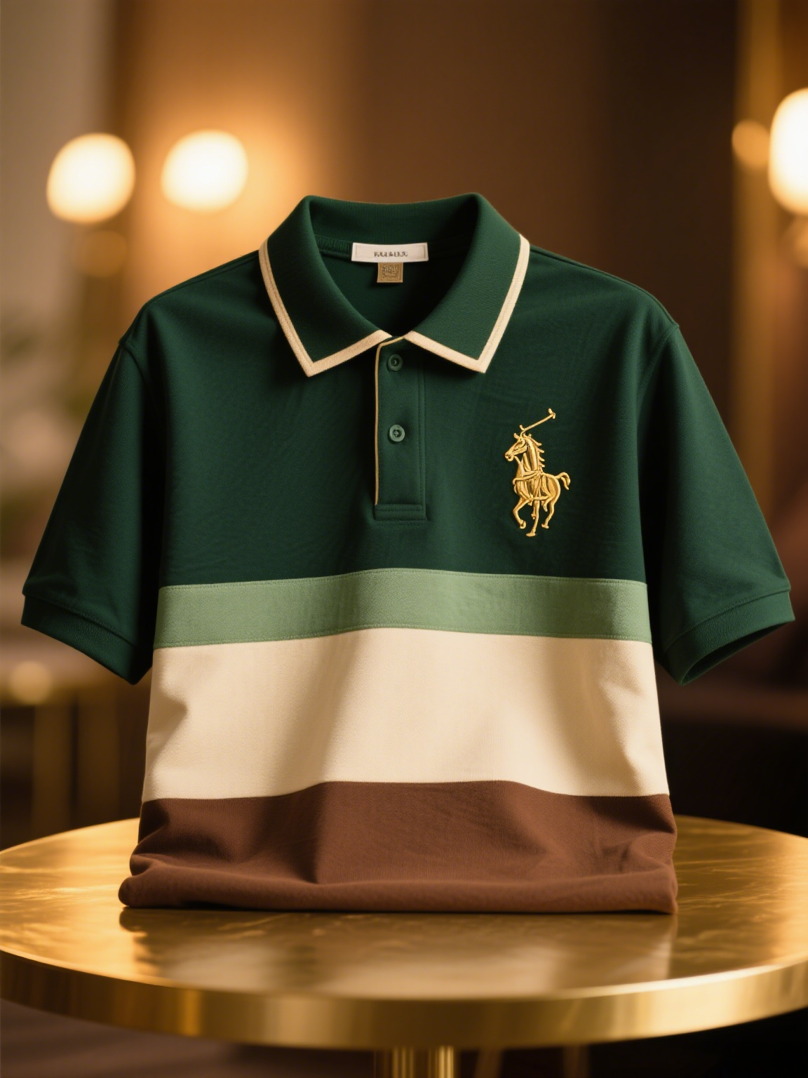 Men's Classic Business Check Logo Button Short Sleeve Polo Shirt