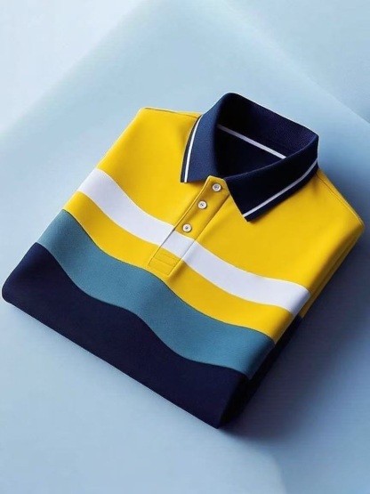 Men's Business Casual Artistic Button Short Sleeve Polo Shirt