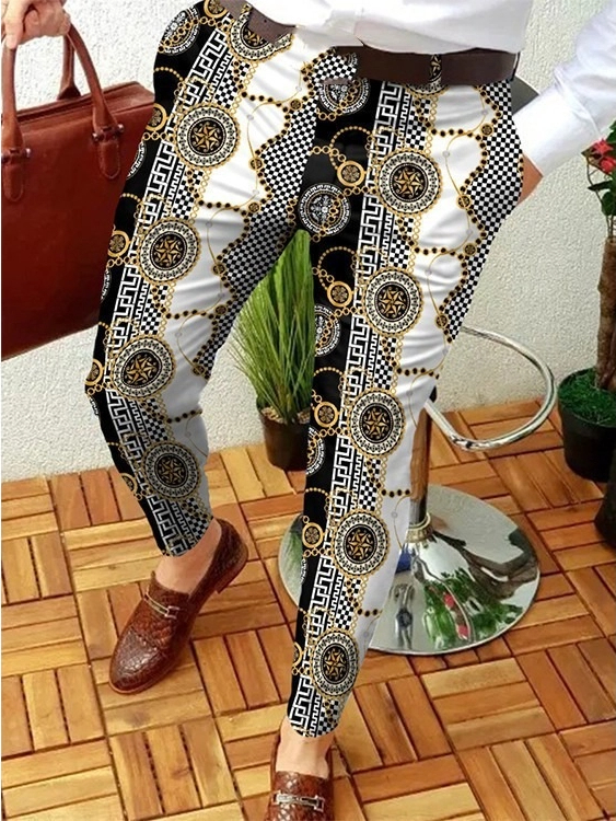 Casual Color Contrast Plaid Mid-Waist Men'S Trousers