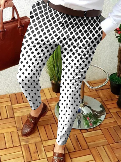Casual Color Contrast Plaid Mid-Waist Men'S Trousers